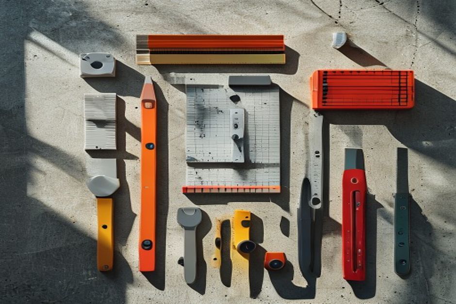 Tiling tools and materials in warm workshop light