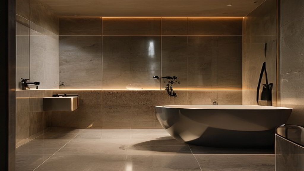 Premium tiled bathroom interior with warm lighting