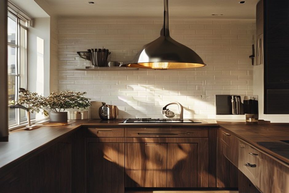 Modern kitchen with tiled splashback