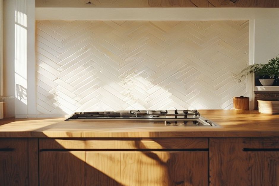 Herringbone tile splashback detail